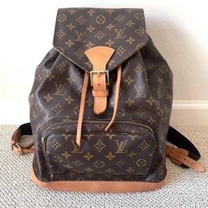 Louis Vuitton Montsouris GM Large Brown Monogram Canvas Backpack authentic